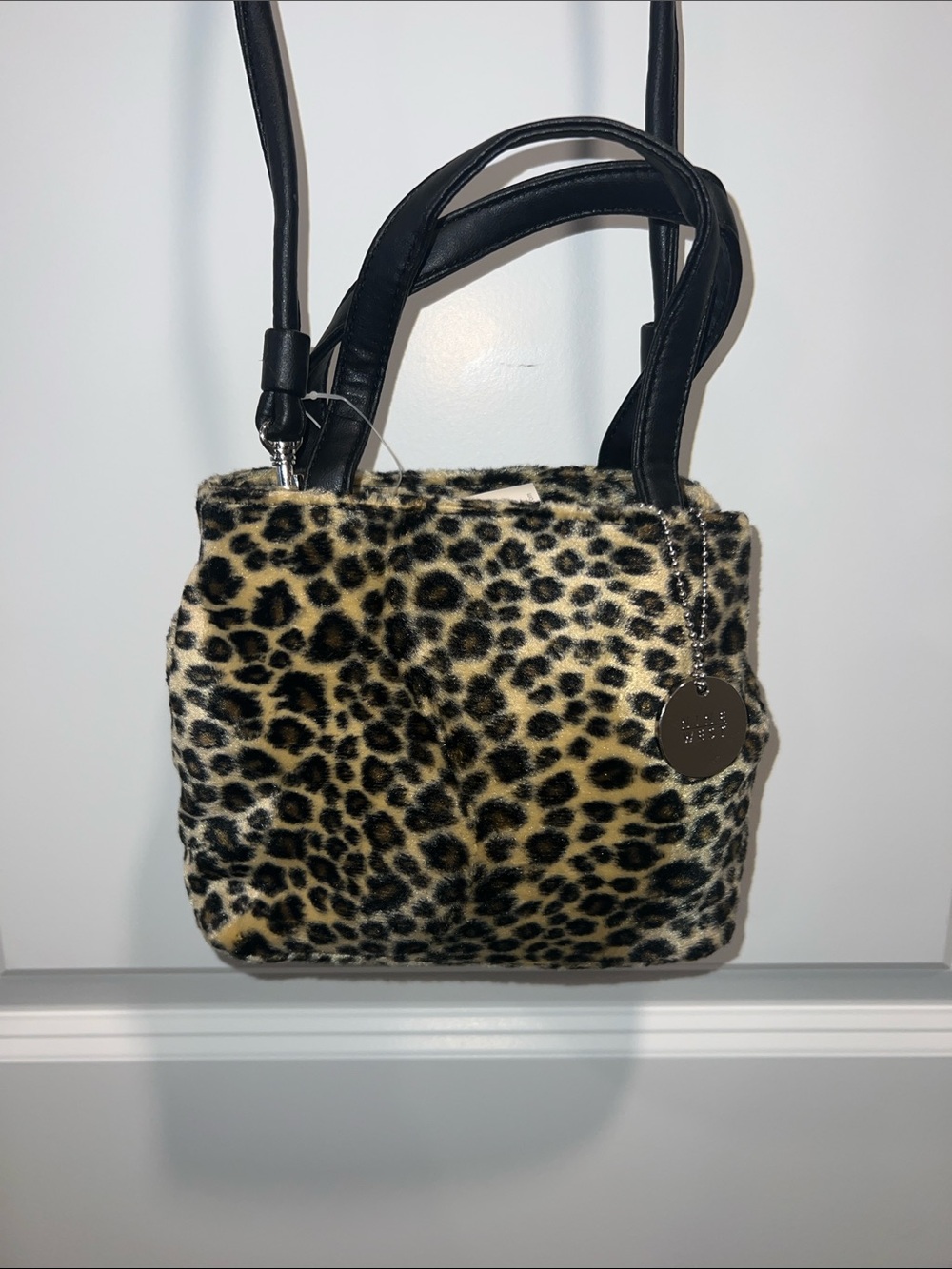 Nine West Leopard Print Faux Fur Crossbody Bag - Black and Tan NWT